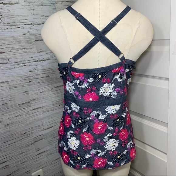 ILE Moorea Gray Floral Tankini Feminine Bathing Swim Top Built In Bra  Sz XL - Picture 4 of 15